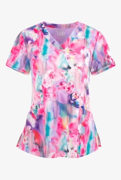 Barco One Floral Blooms Women's 4-Pocket STRETCH V-Neck Print Scrub Top