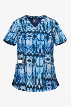 Barco One Natural Indigo Women's 3-Pocket V-Neck Print Scrub Top