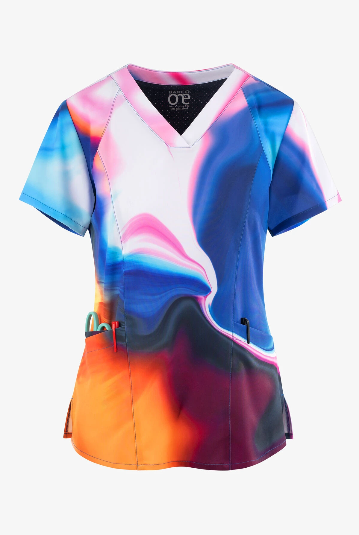 Barco One Shimmering Skies Marble Women's 4-Pocket STRETCH V-Neck Print Scrub Top 1 Barco One Shimmering Skies Marble Women's 4-Pocket STRETCH V-Neck Print Scrub Top
