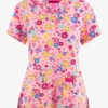 Betsey Johnson Betsy Johnson A Smile A Day Floral Women's 2-Pocket STRETCH V-Neck Print Scrub Top