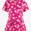 Betsey Johnson Betsy Johnson Happy Daisy Floral Women's 2-Pocket STRETCH V-Neck Print Scrub Top