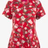 Betsey Johnson Merry Donuts Christmas Women's 2-Pocket STRETCH V-Neck Print Scrub Top
