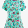 Betsey Johnson Betsy Johnson Dog's Pool Pawty Women's 2-Pocket STRETCH V-Neck Print Scrub Top