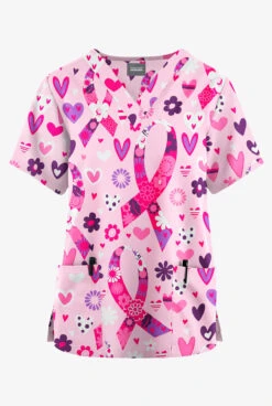 Butter-Soft Originals Hope Heals Blush Women's 2-Pocket Classic Fit V-Neck Printed Scrub Top