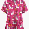 Butter-Soft Originals Llama Love Fuchsia Women's 2-Pocket Classic Fit V-Neck Printed Scrub Top
