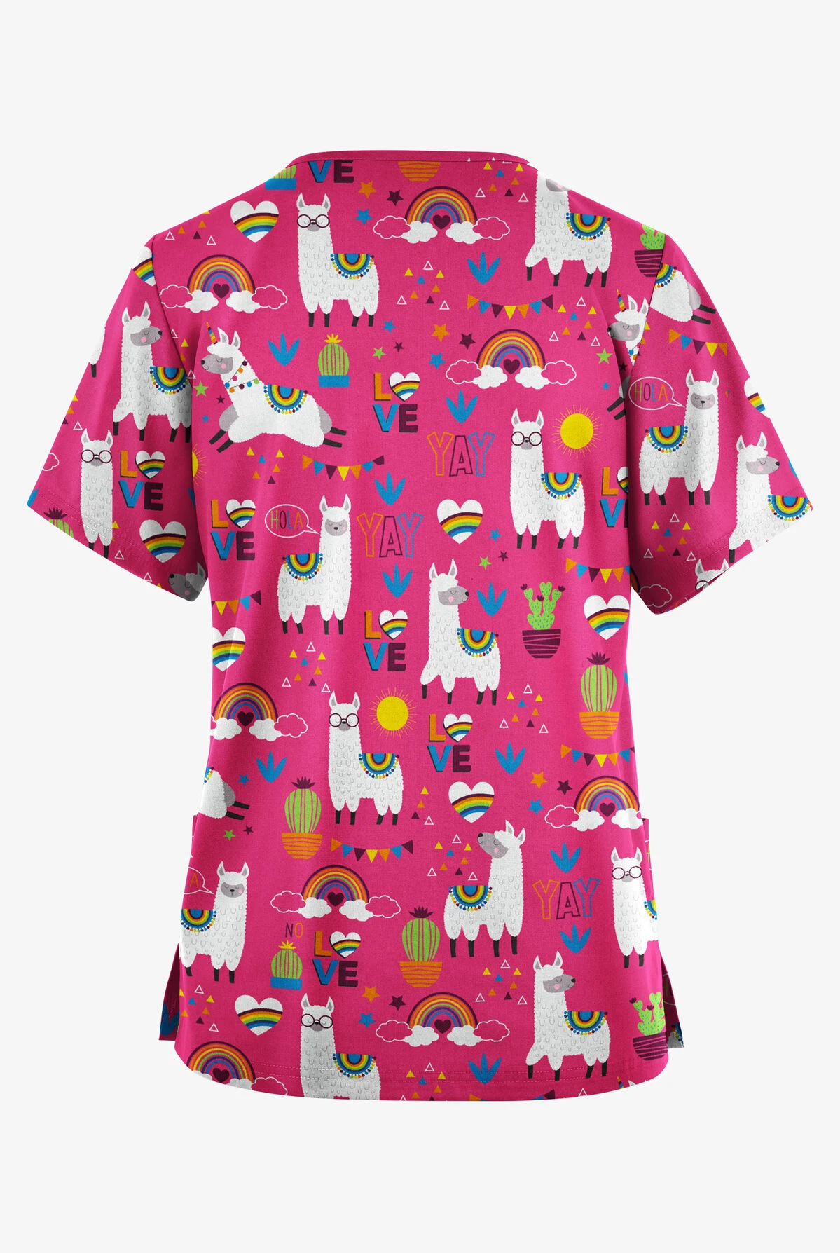 Butter-Soft Originals Llama Love Fuchsia Women's 2-Pocket Classic Fit V-Neck Printed Scrub Top 2 Butter-Soft Originals Llama Love Fuchsia Women's 2-Pocket Classic Fit V-Neck Printed Scrub Top - Image 2