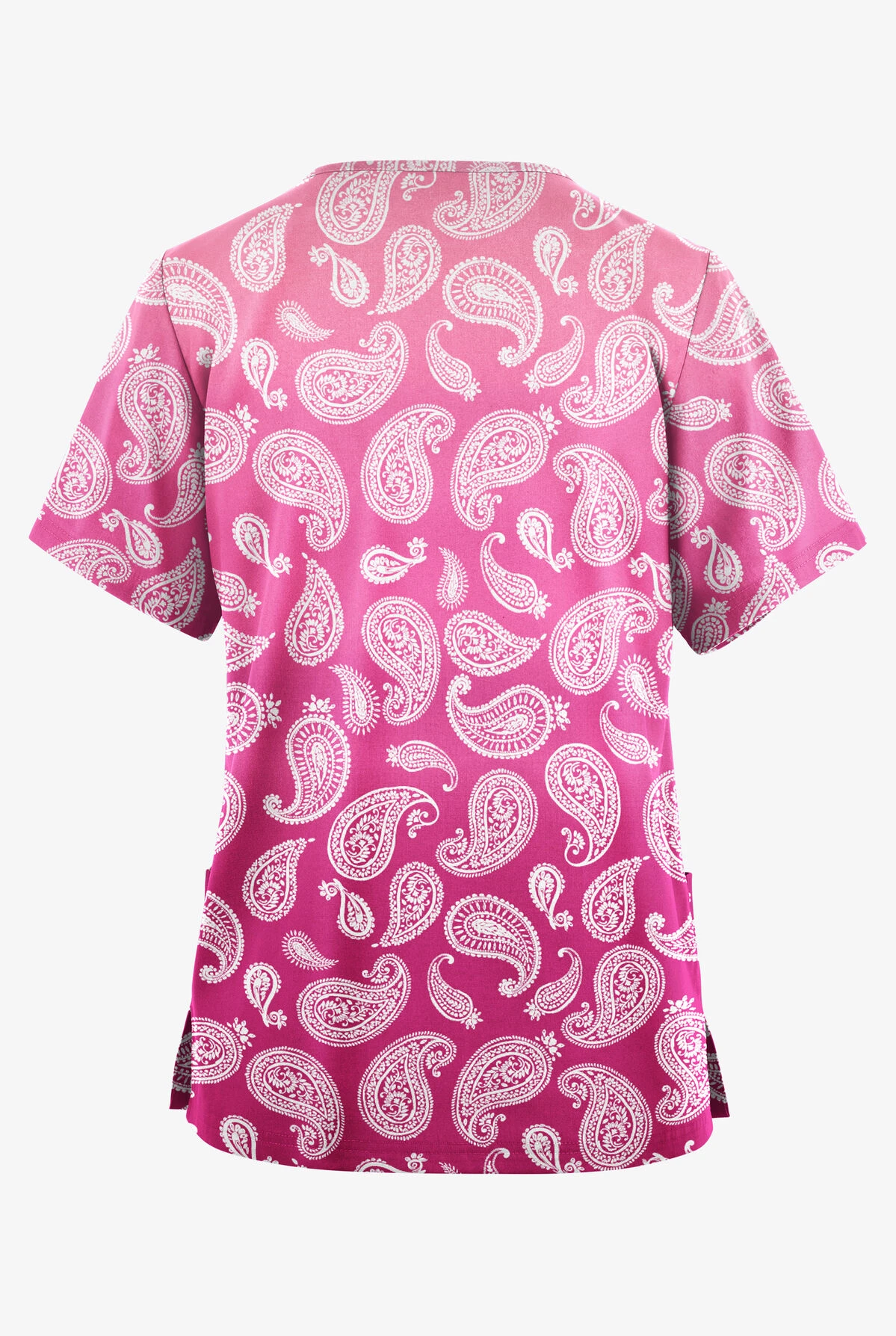 Butter-Soft Originals Paisley Gradient Fuchsia Women's 2-Pocket Classic Fit V-Neck Printed Scrub Top 2 Butter-Soft Originals Paisley Gradient Fuchsia Women's 2-Pocket Classic Fit V-Neck Printed Scrub Top - Image 2