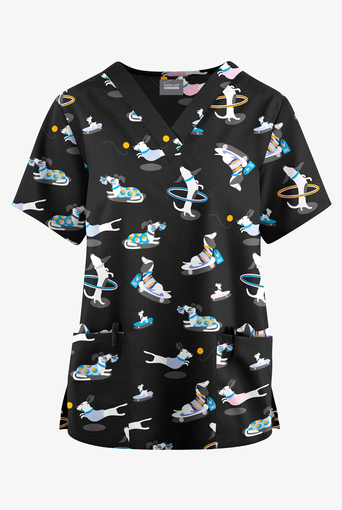 Butter-Soft Originals Playful Dachshunds Women's 2-Pocket Classic Fit V-Neck Printed Scrub Top 1 Butter-Soft Originals Playful Dachshunds Women's 2-Pocket Classic Fit V-Neck Printed Scrub Top