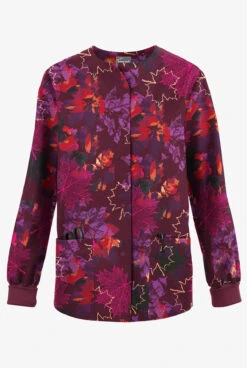 Butter-Soft Originals Autumn Park Wine Women's 3-Pocket Warm-Up Printed Scrub Jacket