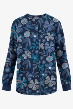 Butter-Soft Originals Linear Floral Ceil Women's 3-Pocket Warm-Up Printed Scrub Jacket