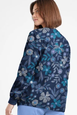 Butter-Soft Originals Linear Floral Ceil Women's 3-Pocket Warm-Up Printed Scrub Jacket -Cherokee Shop BSN1182LFCL 092623 3