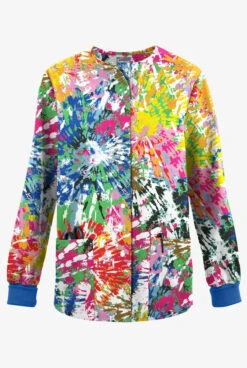 Butter-Soft Originals Rainbow Tie-Dye Women's 3-Pocket Warm-Up Printed Scrub Jacket