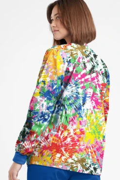 Butter-Soft Originals Rainbow Tie-Dye Women's 3-Pocket Warm-Up Printed Scrub Jacket -Cherokee Shop BSN1182RTD 092623 3
