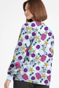Butter-Soft Originals Walk On The Beach Morning Dew Women's 3-Pocket Warm-Up Printed Scrub Jacket -Cherokee Shop BSN1182WBMD 092623 3