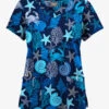 Butter-Soft Originals Beach Day Navy Women's 6-Pocket Scallop Neck Printed Scrub Top