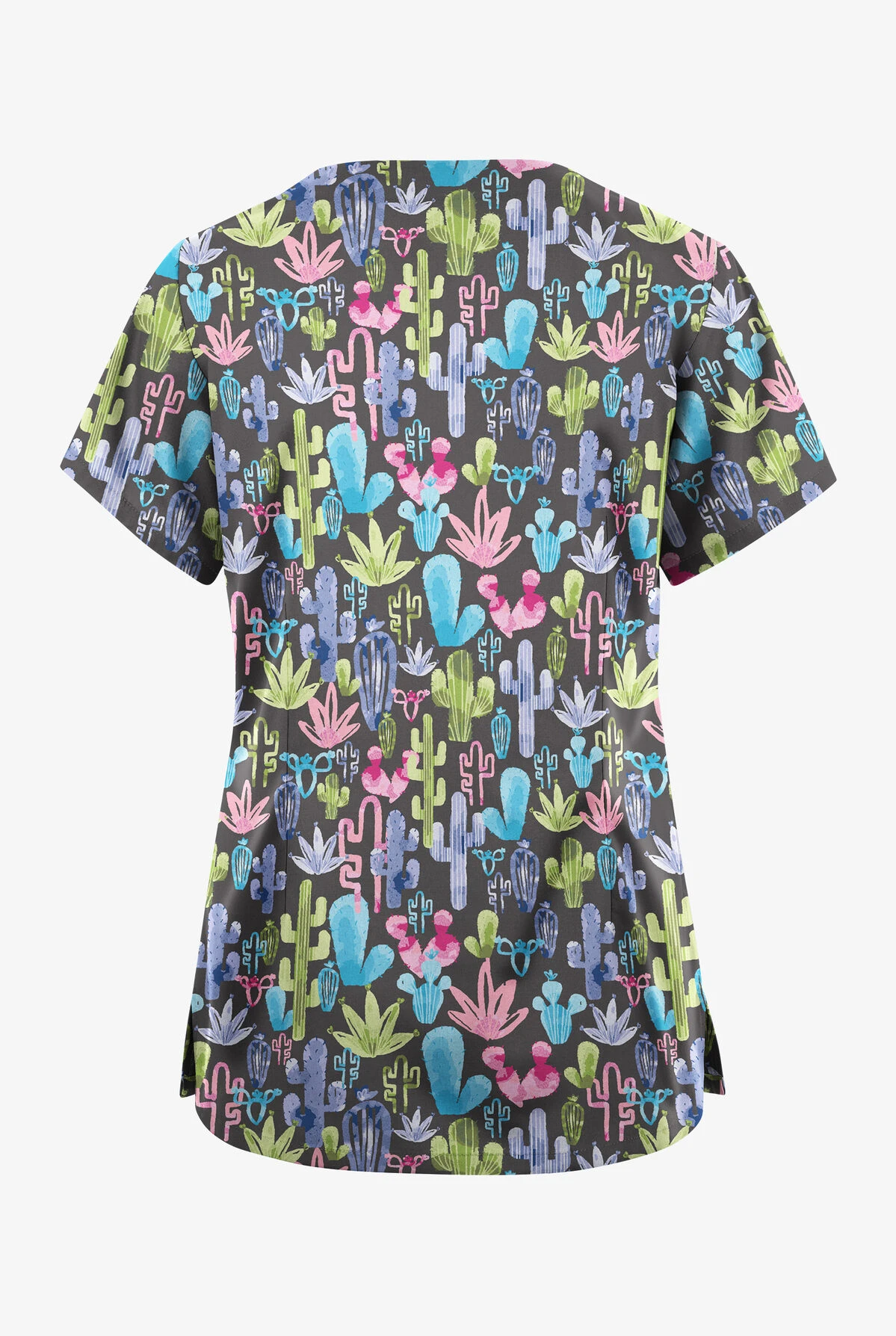 Butter-Soft Originals Desert Cactus Pewter Women's 6-Pocket Scallop Neck Printed Scrub Top 2 Butter-Soft Originals Desert Cactus Pewter Women's 6-Pocket Scallop Neck Printed Scrub Top - Image 2