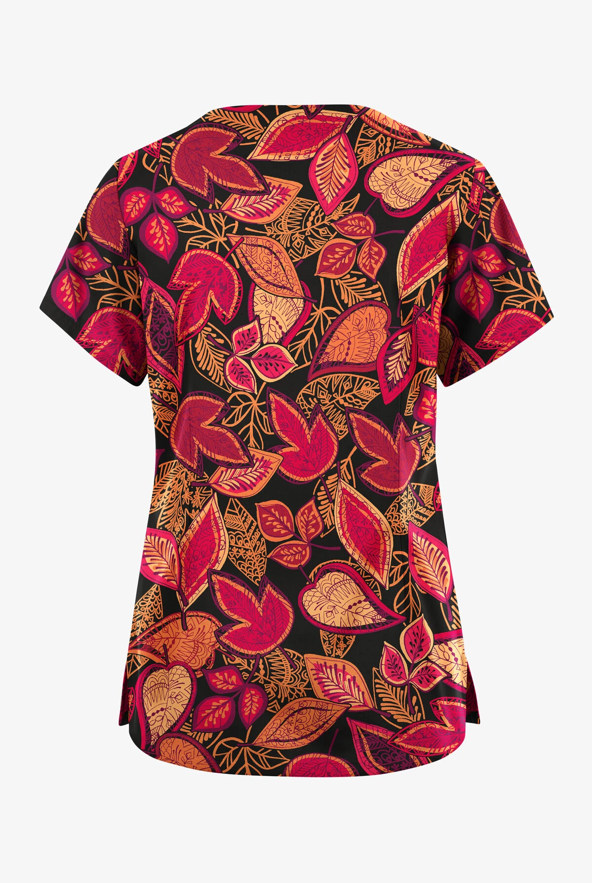 Butter-Soft Originals Filigree Leaves Black Printed Women's 6-Pocket Scallop Neck Scrub Top 2 Butter-Soft Originals Filigree Leaves Black Printed Women's 6-Pocket Scallop Neck Scrub Top - Image 2