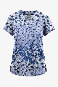 Butter-Soft Originals Garden Butterflies Ceil Women's 6-Pocket Scallop Neck Printed Scrub Top