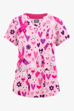 Butter-Soft Originals Hope Heals Blush Women's 6-Pocket Scallop Neck Printed Scrub Top