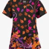 Butter-Soft Originals Autumn Walk Black Printed Women's 2-Pocket Scallop Neck Scrub Top