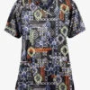 Butter-Soft Originals Floral Batik Women's 3-Pocket Mock Wrap Raglan Sleeve Printed Scrub Top