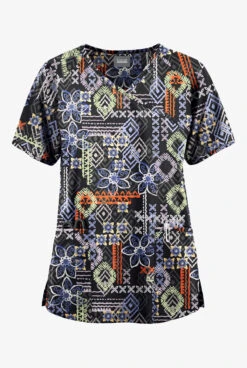 Butter-Soft Originals Floral Batik Women's 3-Pocket Mock Wrap Raglan Sleeve Printed Scrub Top