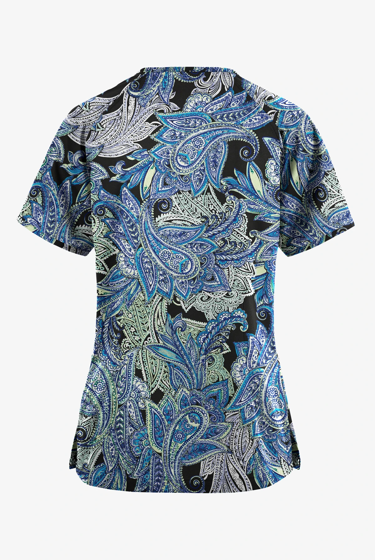 Butter-Soft Originals Layered Paisley Women's 3-Pocket Mock Wrap Raglan Sleeve Printed Scrub Top 2 Butter-Soft Originals Layered Paisley Women's 3-Pocket Mock Wrap Raglan Sleeve Printed Scrub Top - Image 2