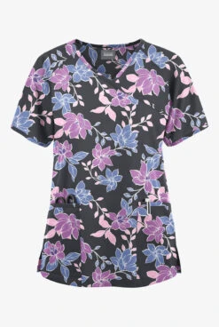 Butter-Soft Originals Spring Gardenia Women's 3-Pocket Mock Wrap Raglan Sleeve Printed Scrub Top