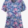 Butter-Soft Originals Tropical Garden Women's 3-Pocket Mock Wrap Raglan Sleeve Printed Scrub Top 