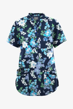 Butter-Soft Originals Florentine Floral Navy Women's 6-Pocket Mandarin Collar Printed Scrub Top 