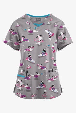 Butter-Soft Originals Playful Dachshunds Silver Women's 3-Pocket Criss Cross Printed Scrub Top