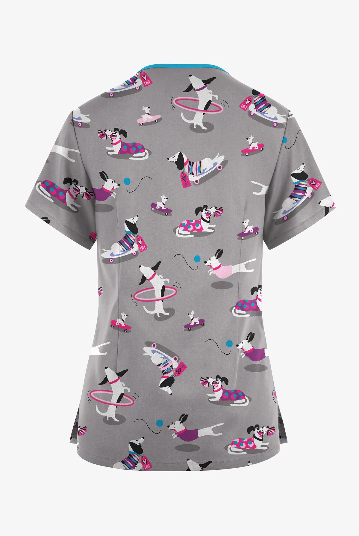 Butter-Soft Originals Playful Dachshunds Silver Women's 3-Pocket Criss Cross Printed Scrub Top 2 Butter-Soft Originals Playful Dachshunds Silver Women's 3-Pocket Criss Cross Printed Scrub Top - Image 2
