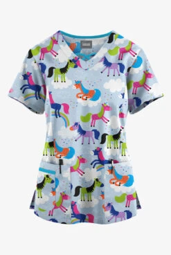 Butter-Soft Originals On The Clouds Morning Dew Women's 3-Pocket Criss Cross Printed Scrub Top