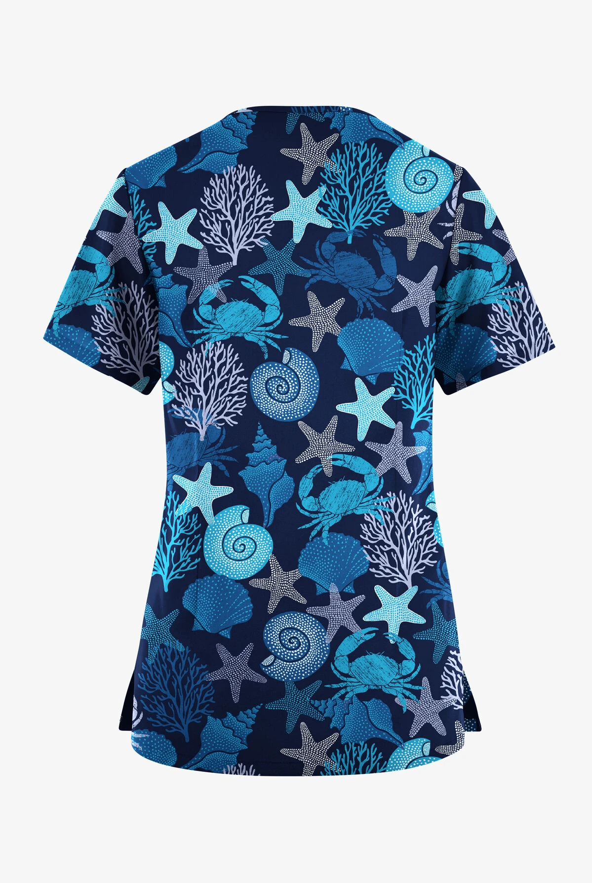 Butter-Soft Originals Beach Day Navy Women's 7-Pocket Curved V-Neck Printed Scrub Top 2 Butter-Soft Originals Beach Day Navy Women's 7-Pocket Curved V-Neck Printed Scrub Top - Image 2