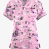 Butter-Soft Originals Bark Park Blush Women's 7-Pocket Curved V-Neck Printed Scrub Top