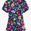 Butter-Soft Originals Dino Party Navy Women's 7-Pocket Rounded V-Neck Printed Scrub Top