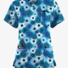 Butter-Soft Originals Pop Of Daisies Turquoise Women's 7-Pocket Curved V-Neck Printed Scrub Top