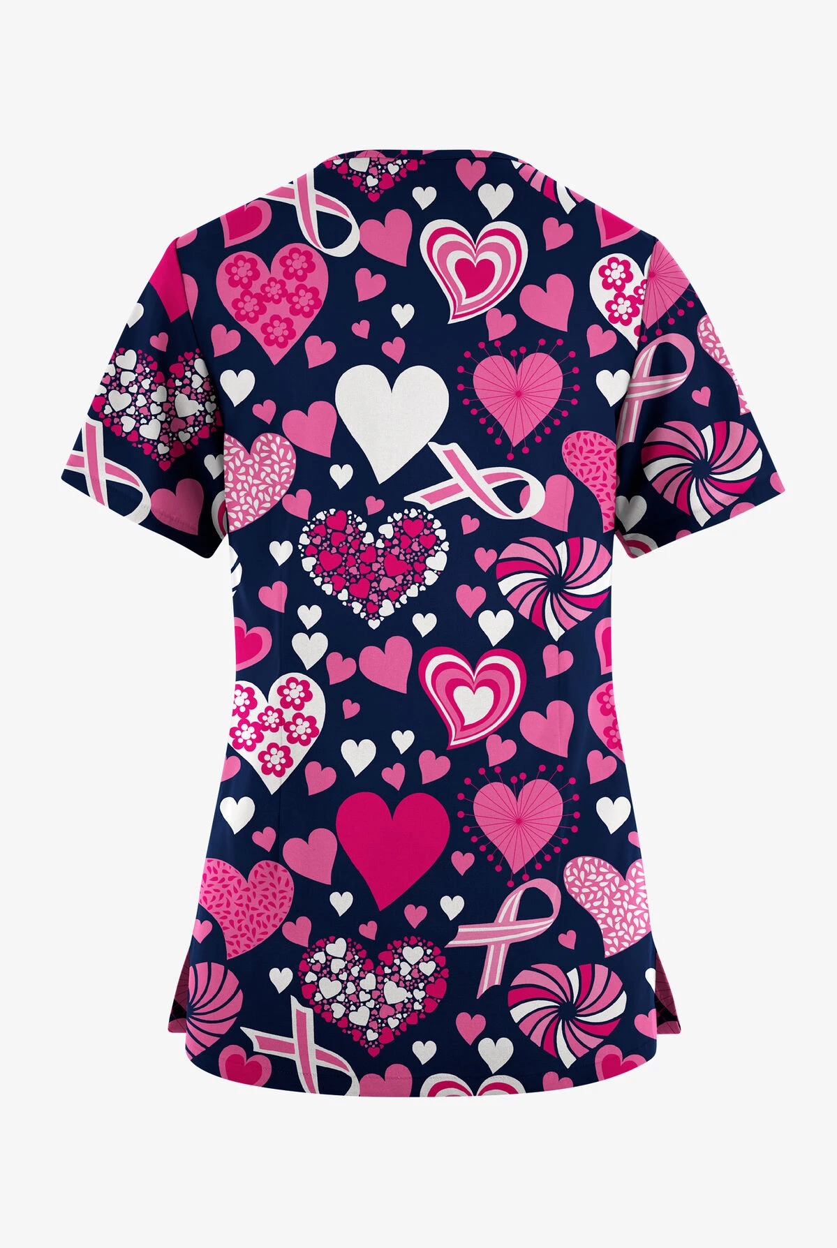 Butter-Soft Originals Ribbons Of Love Navy Women's 7-Pocket Rounded V-Neck Printed Scrub Top 2 Butter-Soft Originals Ribbons Of Love Navy Women's 7-Pocket Rounded V-Neck Printed Scrub Top - Image 2