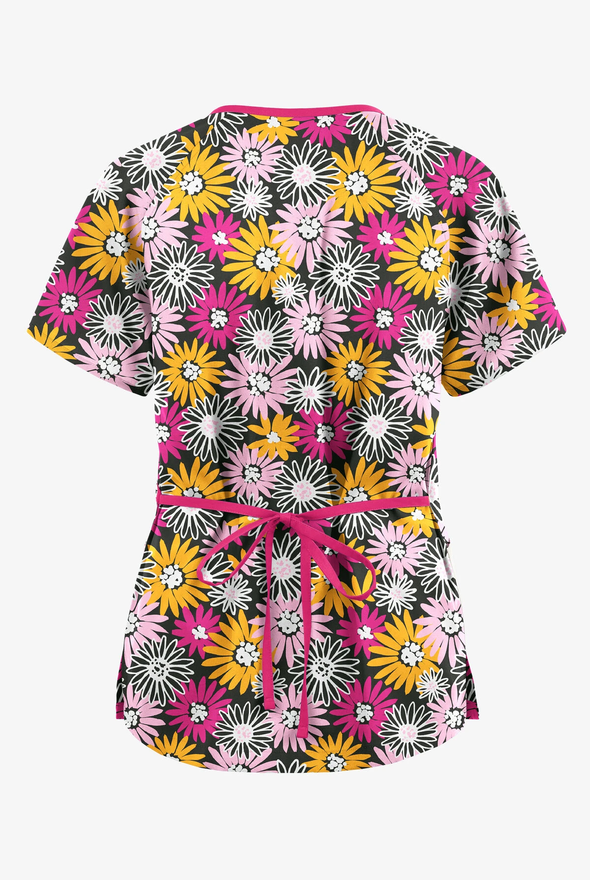 Butter-Soft Originals Pop Of Daisies Women's 3-Pocket Mock Wrap With Ties Printed Scrub Top 2 Butter-Soft Originals Pop Of Daisies Women's 3-Pocket Mock Wrap With Ties Printed Scrub Top - Image 2