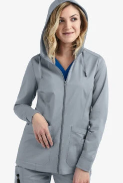 UA Butter-Soft STRETCH Women's 3-Pocket Zip-Front With Cozy Knit Hood And Trim Scrub Jacket 6 UA Butter-Soft STRETCH Women's 3-Pocket Zip-Front With Cozy Knit Hood And Trim Scrub Jacket -Cherokee Shop BSS512 SILVE 3 S