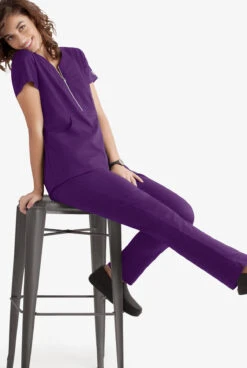 UA Butter-Soft STRETCH Women's 3-Pocket Elastic Waist Drawstring Scrub Pants - Petite -Cherokee Shop BSS907 EGGPL 3