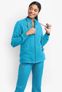 UA Butter-Soft STRETCH Women's 2-Pocket Zip Front Fleece Scrub Jacket -Cherokee Shop BSS937 TURQU 4 S