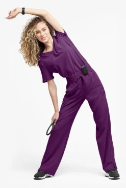 Easy STRETCH By Butter-Soft Ellie Women's 5-Pocket High Waisted Wide Leg Scrub Pants -Cherokee Shop BU4232 EGGPL 4 1