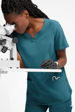 Easy STRETCH By Butter-Soft™ Women's Amber 4-Pocket Notch Neck Scrub Top -Cherokee Shop BU4234 CARIB 5