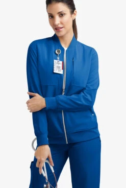 Easy STRETCH By Butter-Soft™ Kim Women's 5-Pocket Zip-Thru With Knit Rib Trim Scrub Jacket -Cherokee Shop BU487 ROYAL 8