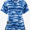 Carhartt Shibori Blues Watercolor Women's 5-Pocket STRETCH V-Neck Print Scrub Top