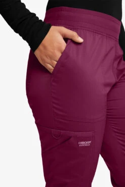 Cherokee Workwear Revolution Women's 5-Pocket STRETCH Cargo Jogger Scrub Pants - Petite -Cherokee Shop CK115 WINE 3 HV