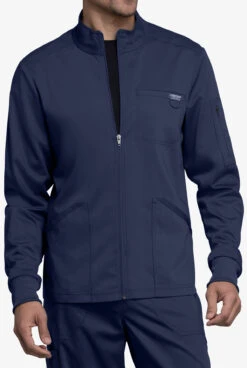 Cherokee Workwear Revolution Men's 5-Pocket STRETCH Zip Front Scrub Jacket -Cherokee Shop CK320 NAVY 3 HV