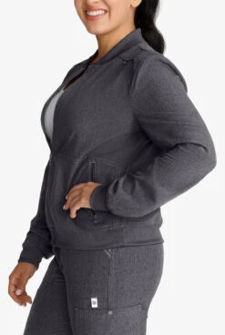 Cherokee Collection Women's 2-Pocket STRETCH Rib-Knit Collar Zip Front Scrub Jacket -Cherokee Shop CK349 HEAPE 3 HV