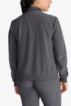 Cherokee Collection Women's 2-Pocket STRETCH Rib-Knit Collar Zip Front Scrub Jacket -Cherokee Shop CK349 HEAPE 4